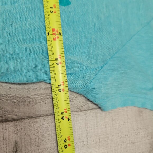 JCP Turquoise Short Sleeve 100% Linen Womens Top Geometric Floral Print Size M - Picture 9 of 9